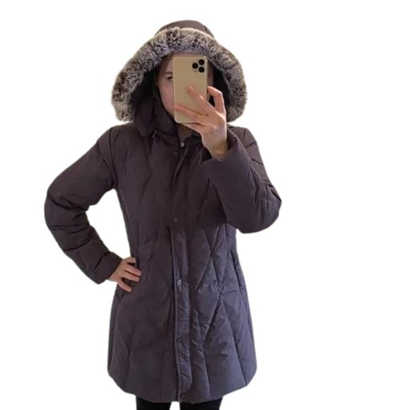 Purple Light-weight Down Coat with Real Fur Trimmed Hood Size XS IGLU Canada - Picture 3 of 12